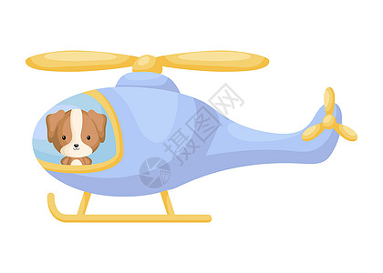 蓝色直升机的逗人喜爱的小狗飞行员 儿童读物专辑的卡通人物婴儿淋浴贺卡派对邀请屋内部 矢量股票图图片