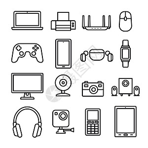 设备和小工具图标笔记本老鼠电脑扬声器耳机展示技术电话屏幕电子产品图片
