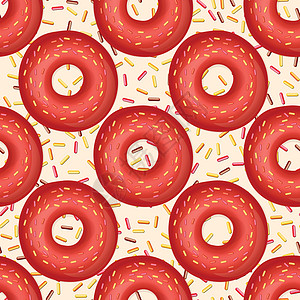 彩色背景上有彩色糖衣和五彩粉末的甜甜圈 3d 逼真的食物无缝模式 海报 卡片 织物 纺织品的现代设计模板 现实的矢量图生日卡通片图片