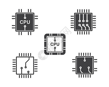 电路板线 cpu 芯片图标标志插图 vecto计算半导体芯片组硬件科学处理器工程概念记忆母板图片