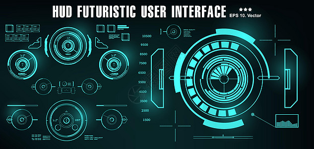 科幻未来派 hud 仪表板显示虚拟现实技术 scree柜台控制插图界面用户航海展示设计雷达蓝色图片