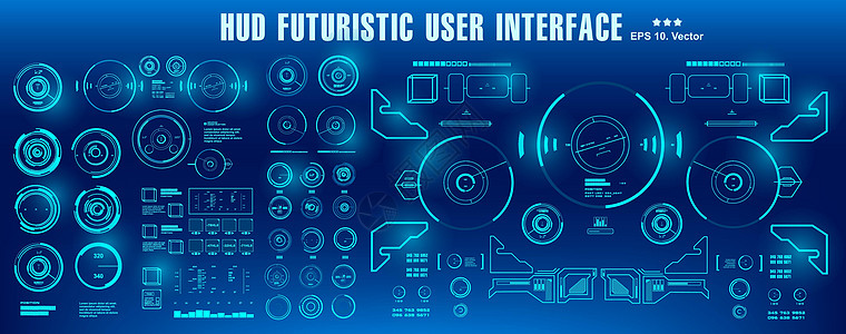 科幻未来派 hud 仪表板显示虚拟现实技术 scree屏幕导航雷达航海插图设计测量界面展示游戏图片