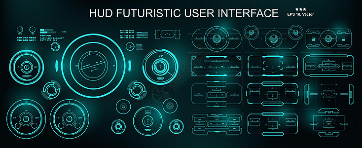 科幻未来派 hud 仪表板显示虚拟现实技术 scree游戏显示器数据测量用户蓝色传感器控制控制板创新图片