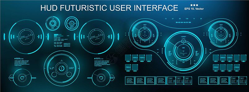 科幻未来派 hud 仪表板显示虚拟现实技术 scree测试数据控制板圆圈导航用户航海展示传感器设计图片