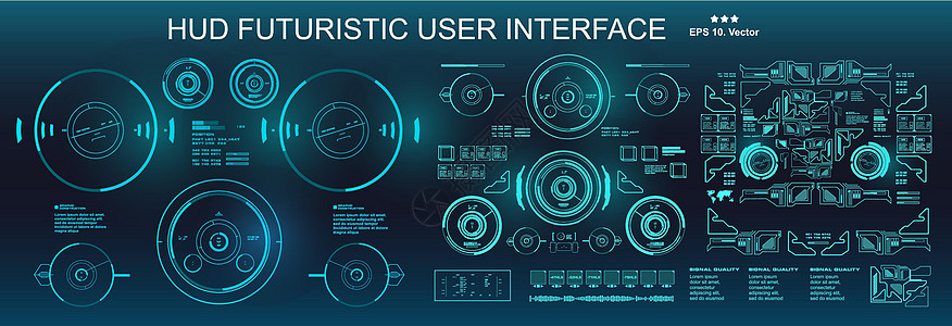 科幻未来派 hud 仪表板显示虚拟现实技术 scree游戏界面航海显示器用户蓝色控制板测试测量传感器图片
