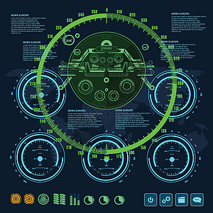 具有未来用户界面设计概念的背景与 HUD 元素插图柜台航海圆圈控制商业屏幕游戏雷达显示器图片