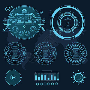 具有未来用户界面设计概念的背景与 HUD 元素插图屏幕控制板高科技传感器运动导航雷达创新展示图片