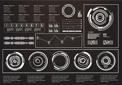一组黑白信息图表元素  Web 和应用程序的平视显示元素 未来的用户界面图片