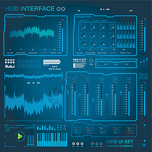 未来派蓝色虚拟图形触摸用户界面音乐界面曲目音量控制航海控制板数据玻璃高科技导航技术屏幕游戏创新图片