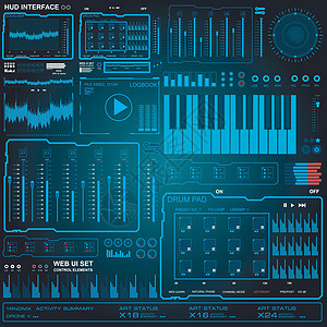 未来派蓝色虚拟图形触摸用户界面音乐界面曲目音量控制运动展示创新柜台插图屏幕游戏航海雷达高科技图片