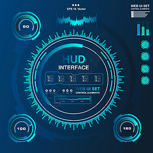 未来派蓝色虚拟图形触摸用户界面音乐界面曲目音量控制数据展示游戏玻璃雷达技术创新柜台圆圈控制板图片