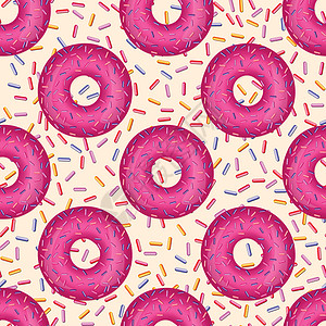 彩色背景上有彩色糖衣和五彩粉末的甜甜圈 3d 逼真的食物无缝模式 海报 卡片 织物 纺织品的现代设计模板 现实的矢量图咖啡店磨砂图片