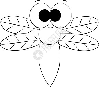 可爱的卡通蜻蜓 绘制黑白插图图片