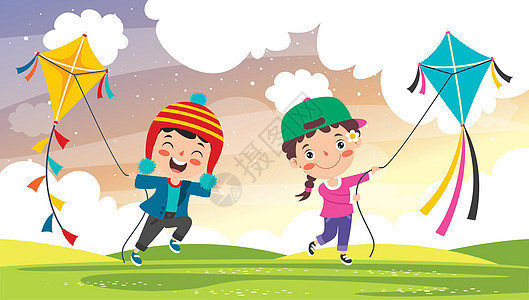孩子玩五颜六色的工具包自由细绳天空乐趣飞行玩具教育风筝喜悦插图图片