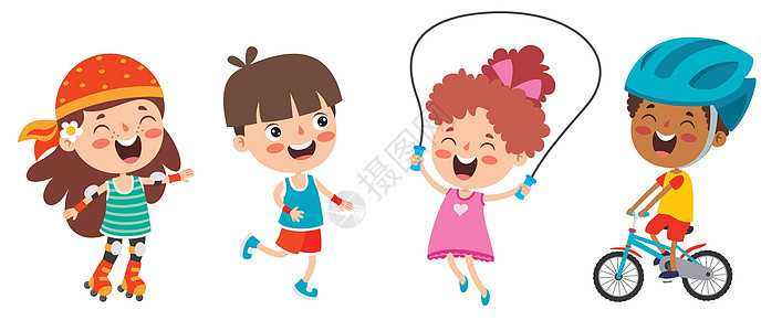 跳绳快乐的孩子们做各种运动竞技女孩呼啦圈角色篮球生活方式锻炼运动员艺术游戏设计图片