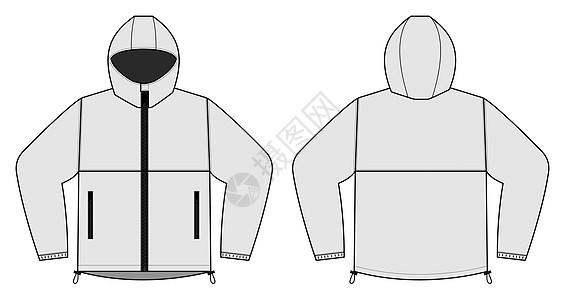 虎鲸派克防风连帽外套大衣矢量图白色设计图片