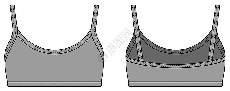 女式运动胸罩模板矢量图前背 Gra图片