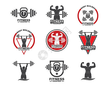 健美运动员健身健身房图标徽标徽章矢量它制作图案中心活动重量腹肌肌肉杠铃弯曲力量重物俱乐部图片