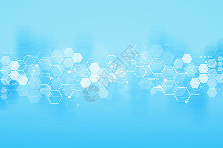 医学背景设计 具有六边形的几何抽象背景商业药店化学品研究解决方案蓝色实验室遗传学微生物原子图片