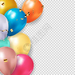 一组在透明背景上隔离的 3d 彩色光泽氦气球 矢量图 Eps1玩具插图展示乐趣丝带礼物派对团体纪念日空气图片