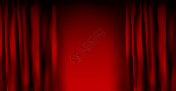 逼真的彩色红色天鹅绒窗帘折叠起来 在家里的电影院选择幕布 矢量插图艺术丝绸剧院推介会装饰风格布料歌剧电影展示图片