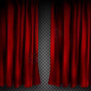 逼真的彩色红色天鹅绒窗帘折叠在透明背景上 在家里的电影院选择幕布 它制作图案矢量剧院歌剧织物纺织品布料装饰艺术电影丝绸音乐会图片