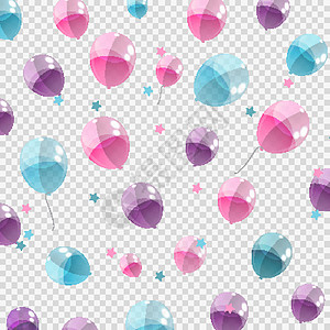 在透明背景上隔离的彩色光泽氦气球组 它制作图案矢量反射庆典团体惊喜假期细绳丝带空气婚礼插图图片