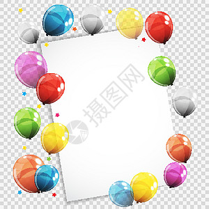 在透明背景上隔离空白页的彩色光泽氦气球组 它制作图案矢量插图反射惊喜飞行细绳派对假期乐趣娱乐橡皮图片