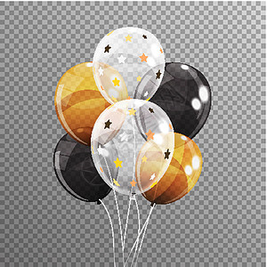 在透明背景上隔离的彩色光泽氦气球组 它制作图案矢量团体乐趣空气生日礼物娱乐丝带假期插图惊喜图片