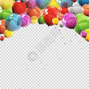 在透明背景上隔离空白页的彩色光泽氦气球组 它制作图案矢量婚礼反射庆典展示橡皮娱乐生日飞行空气玩具图片