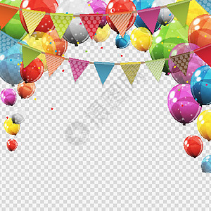 在透明背景上隔离空白页的彩色光泽氦气球组 它制作图案矢量礼物展示细绳派对丝带周年婚礼反射乐趣假期图片
