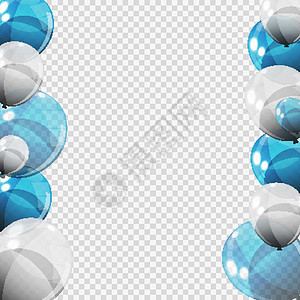 在透明背景上隔离空白页的彩色光泽氦气球组 它制作图案矢量飞行娱乐细绳丝带庆典空气反射派对插图展示图片