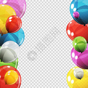 在透明背景上隔离空白页的彩色光泽氦气球组 它制作图案矢量飞行丝带礼物庆典乐趣反射生日派对娱乐团体图片