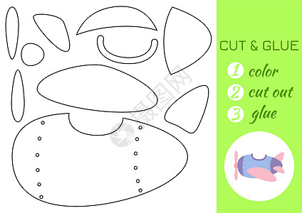 拼色和胶纸蓝粉色飞机 剪切并粘贴工艺活动页面 学龄前儿童的教育游戏  DIY 工作表 儿童逻辑游戏活动拼图 矢量股票图图片