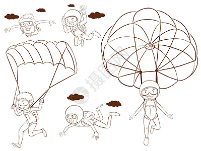 跳天潜水爱好卡通片跳跃运动员绘画活动跳伞锻炼力量天空图片