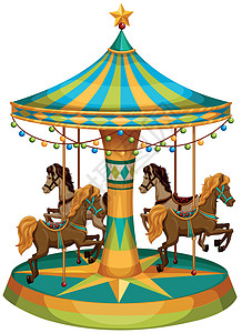 旋转木马棕色条纹平台狂欢马匹齿轮公园绘画马戏团灯泡图片