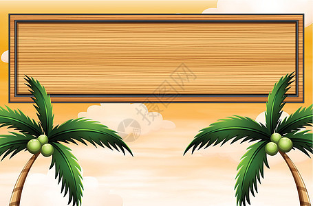 与椰子树的一个空的木牌图片