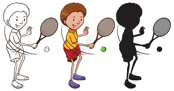 网球收藏团体玩家锻炼活动侧影绘画运动员球拍训练图片