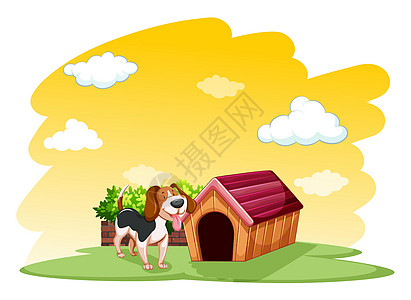 pethous 外面的小狗家庭橙子家犬绘画房子地面狗狗风景忠诚文档图片