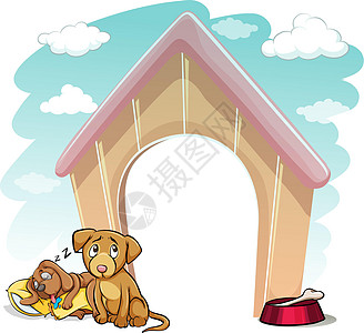 狗睡觉狗屋外的小狗枕头绘画猎犬木头最好的朋友动物家庭睡眠狗狗文档设计图片