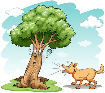 狗在树上狂吠分支机构天空文档绘画忠诚动画风景狗狗宠物最好的朋友图片