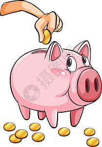 一个小猪银行鼻子金子塑料经济白色粉色小猪银行手臂圆圈图片