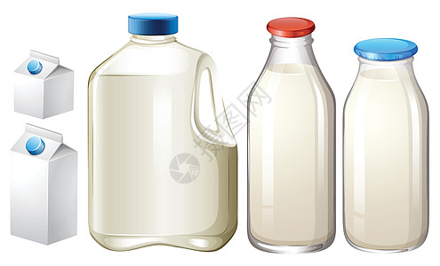 集装箱瓶子卡通片牛奶玻璃纸盒密封团体包装绘画白色图片