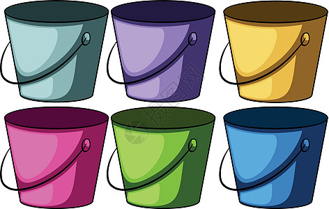 六彩斗紫色集装箱圆柱形圆形水桶插图绿色蓝色塑料持有者图片