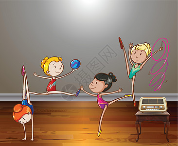 体操学收音机锻炼体操娱乐活动乐趣绘画公司女孩力量图片