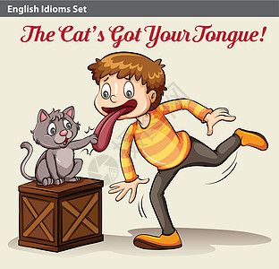 一只猫抚摸男孩的舌头男性男生样式艺术品英语语言动物字体男人红色图片