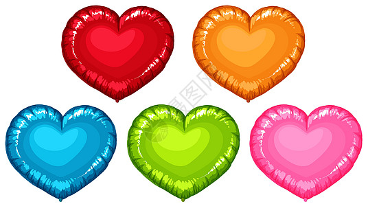 五种颜色的心形气球图片
