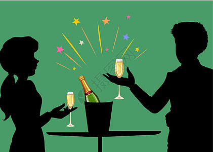 一起喝香槟的情侣男人酒精艺术插图夹子庆典夫妻女士白酒用餐图片