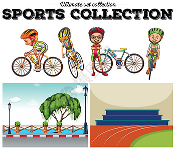 有自行车和赛跑场面的骑自行车的人图片