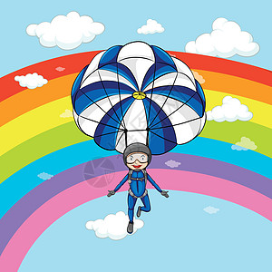 在彩虹背景下跳伞的人高清图片